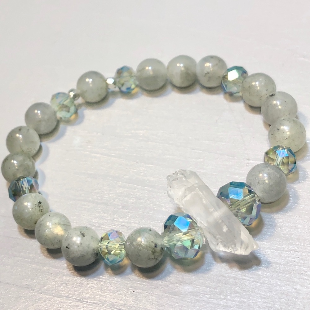 Labradorite, Mermaid Swarovski, & Quartz Bracelet